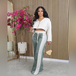 Stylish Green and Cream Women's Pants